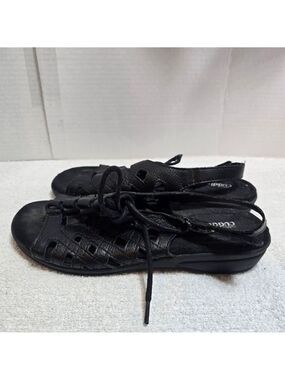 Women's Cuddlers Black Leather Woven Sandals Size 7